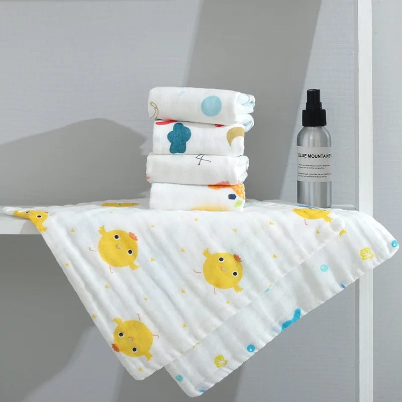 Детское полотенце хлопковое 6 слоев Марлевое для новорожденных с рисунком лица