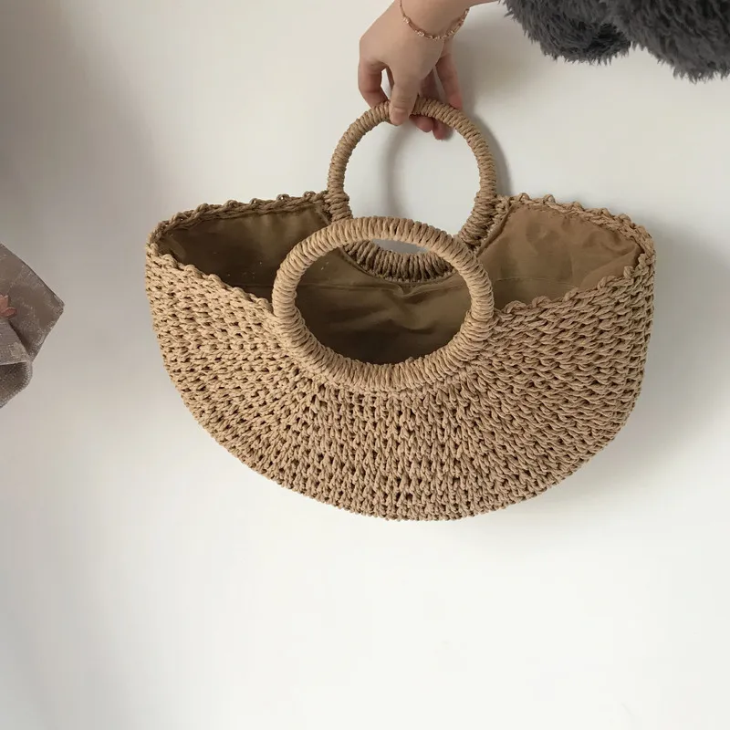 

Fashion Daily Use Bohemia HandBags For Women Summer Straw Bag Weaving Handmade Shoulder Bag Beach Bags Hand Bag Women Bags Purse