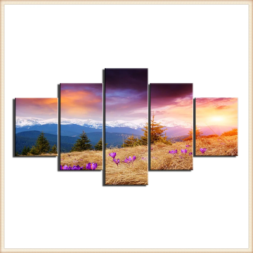 

HD 5 Pieces Scenic Snow-capped and Lakes Pictures Posters Wall Art Home Decor for Living Room Painting Wall Art Anime Poster