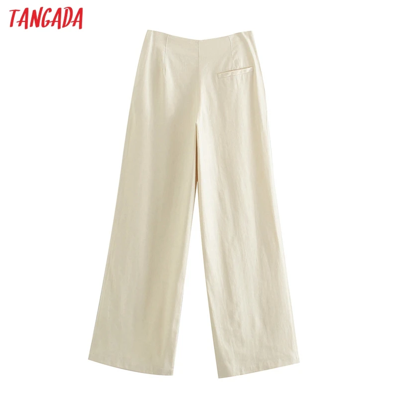 

Tangada Fashion Women Linen Suit Pants Trousers Pockets Zipper Office Lady Pants Pantalon JE127