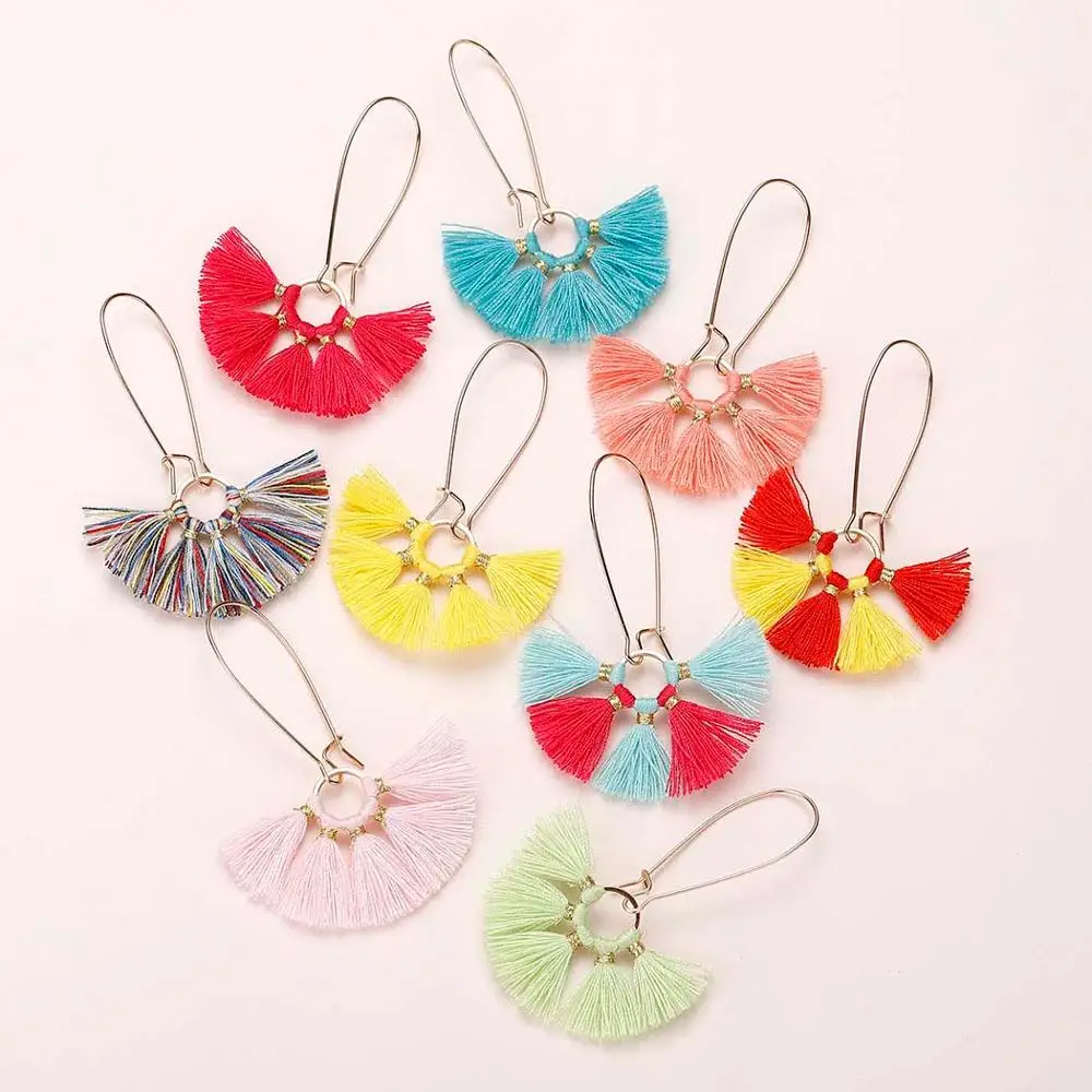 QIAMNI красочные геометрические шерстяные висячие серьги с кисточками для женщин