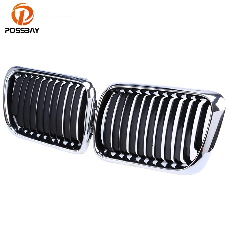 

POSSBAY Chrome Black Car Front Center Wide Kidney Hood Grille Grills for BMW 3-Series E36 Sedan 1996-1998 Facelift