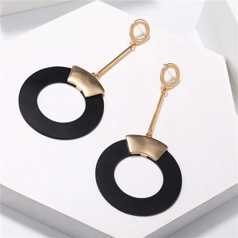 Черные круглые серьги модные Очаровательные золотые большие массивные Длинные
