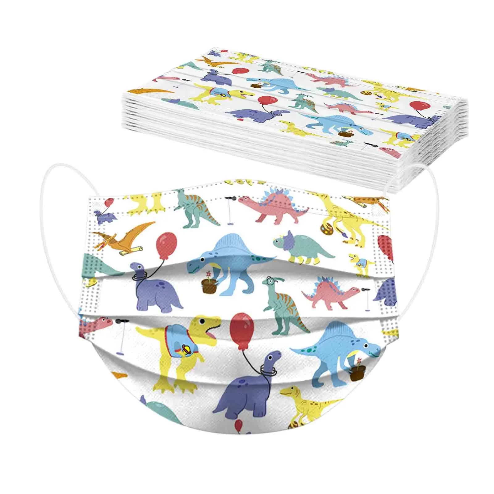 10 шт. Детские разноцветные маски с принтом динозавров 3 слоя | Тематическая одежда