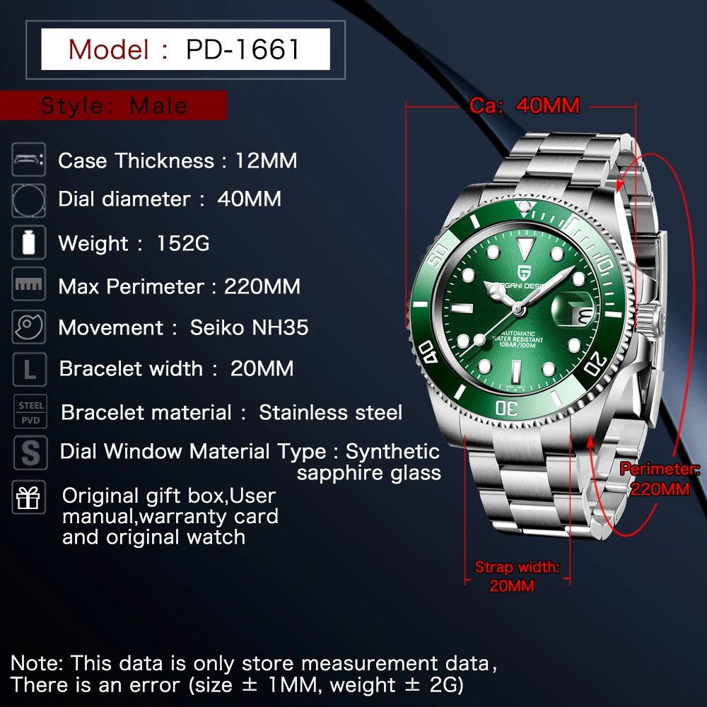 

2021 PAGANI Design Neue 40mm Men's Luxus Automatische Mechanische Armbanduhr Mnner Edelstahl Wasserdichte Uhr Relogio Masculino
