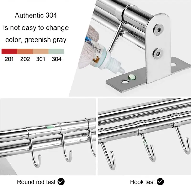 

Stainless Steel Kitchen Storage Rack Wall Mounted Pan Pot Racks Kitchen Utensils Hanger Organizer Rail Rack Home Storage Hooks