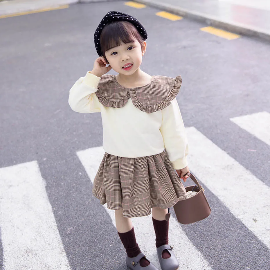 Детская одежда для девочек Лоскутная Толстовка + юбка Питер Пэн воротник костюм