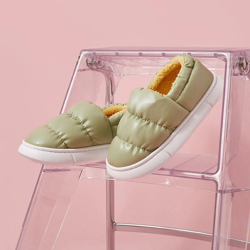 Осенние хлопковые тапочки Mo Dou теплые домашние сплошного цвета из искусственной