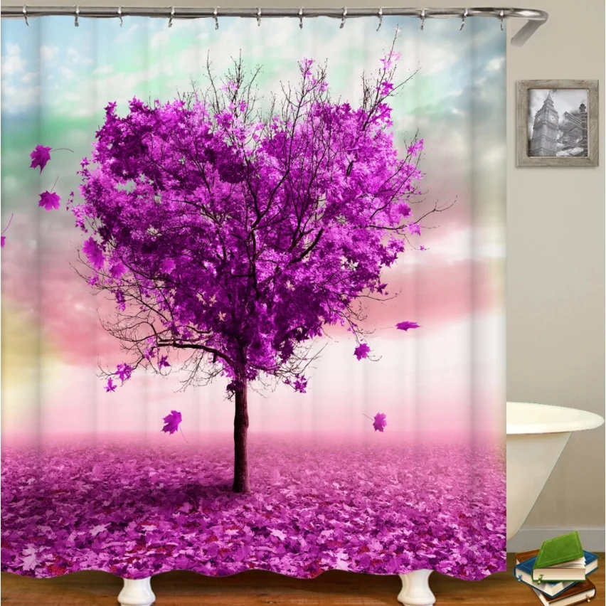 

Модные занавески для душа с 3d-изображением влюбленных деревьев, занавески для ванной с цветными растениями, занавески с цветами, листьями, л...