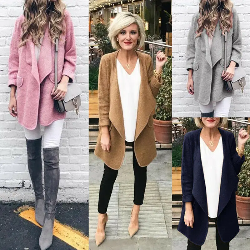 

Womens Big Lapel Cardigan Woolen Coat Loose Fit Outdoor Jacket Fall Winter
