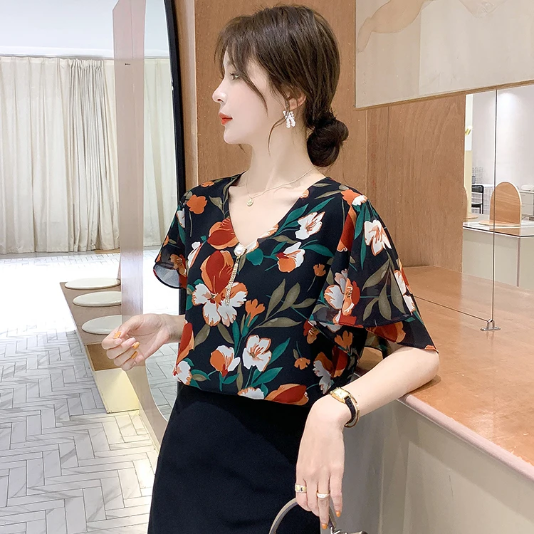 

Womens tops and Blouses Womens Shirts Ruffle Blouse 2021 Summer New Style Top Female Blusas Mujer De Moda Chiffon Shirts 820C