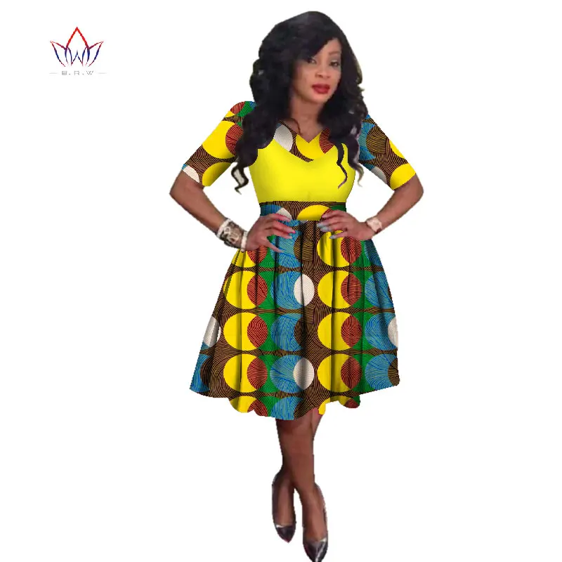 Women Midi Dress African Print Dresses for Three-Quter Sleeve Clothing Plus Size 6XL BRW WY2235 | Тематическая одежда и