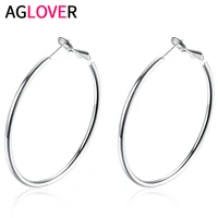 aglover 42mm 925 sterling silver simple smooth round hoop earrings for womens fashion charm high quality wedding jewelry gifts