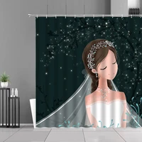 cartoon illustration beauty bride bathroom shower curtain fabric bath screens bathtub accessories home room decoration curtains