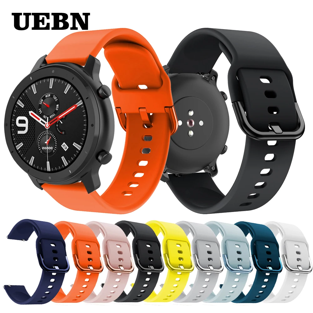 UEBN/20 мм/22 мм силиконовый ремешок для Xiaomi Amazfit Bip/Younth спортивные сменный наручных