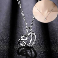heart shaped pendant frosted necklace silver plated elegant collarbone women