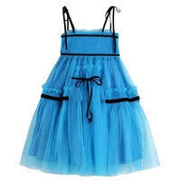 2022 women casual dress fashion chic blue fluffy dress suspenders sexy party lace design dress high waist fairy short dress