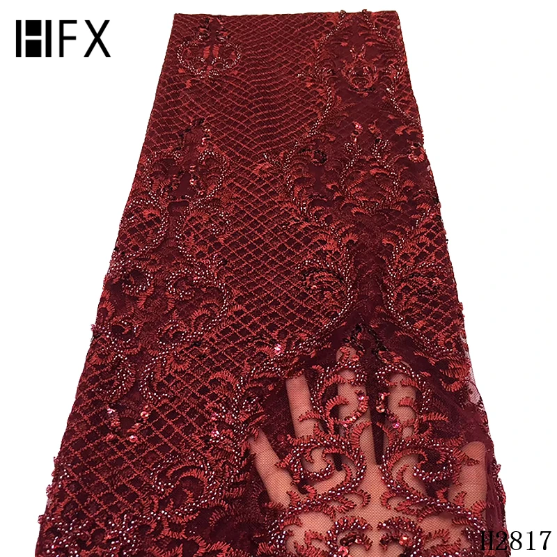 HFX 3d кружевная ткань розовый серый африканская французская кружевная ткань высокого качества Высококачественная ручная работа с бисером Свадебная, нигерийская, кружевная ткань F2126