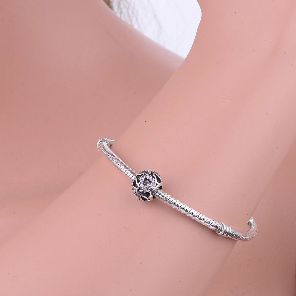 Женский браслет из серебра 925 пробы с фианитами|Бусины| |