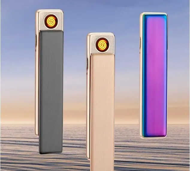Электронная зажигалка, Usb перезаряжаемая зажигалка, беспламенная курительная зажигалка, роскошная металлическая ультратонкая зажигалка для мужчин
