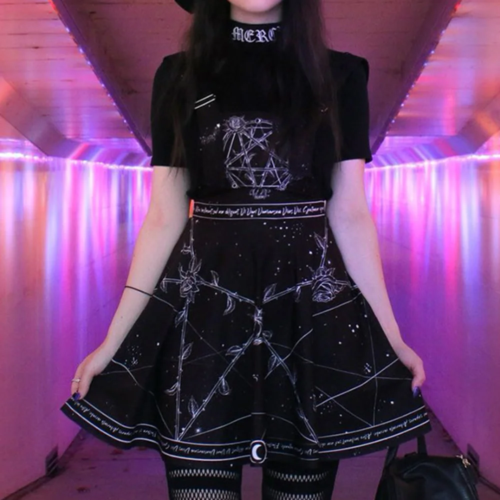 Женское мини-платье на подтяжках Rosetic черное темно-панк повседневное короткое