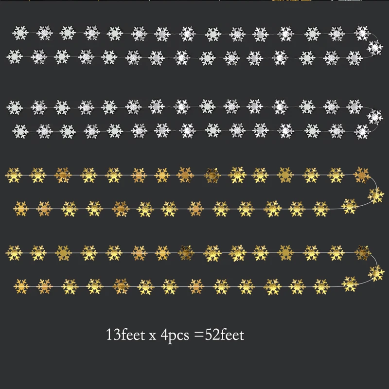 4 комплекта Серебряный Синий Белый Маленькая бумага Снежинка гирлянды флаги