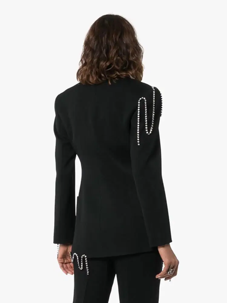 Женский двубортный Блейзер GetSpring черный блейзер с длинным рукавом и кисточками