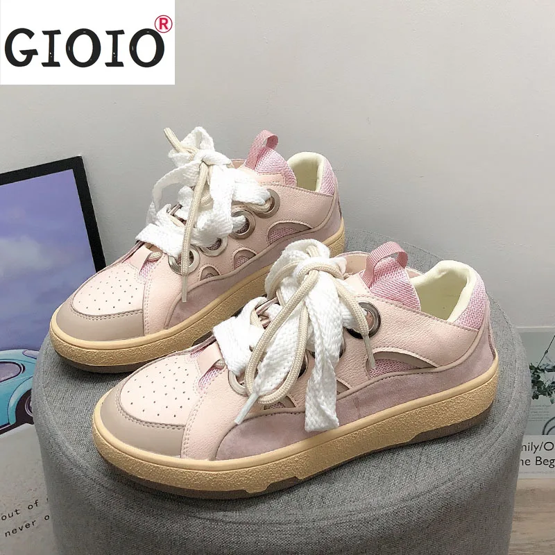 

Fashion Autumn Sneakers Woman Vulcanized Shoes Female PU Leather Outdoor Lace-Up Breathable Sneakers Women Walking Women Flats