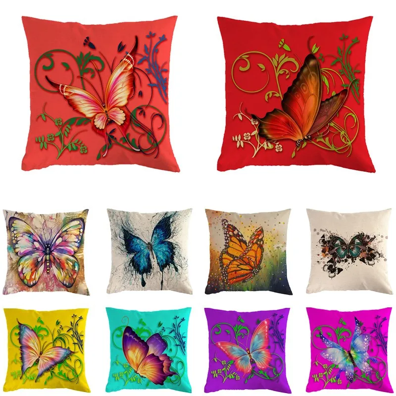 

45x45cm Cotton Square Butterfly Painting Linen Cushion Cover Polyester Throw Waist Pillow Case Sofa Pillow Covers Home Decor
