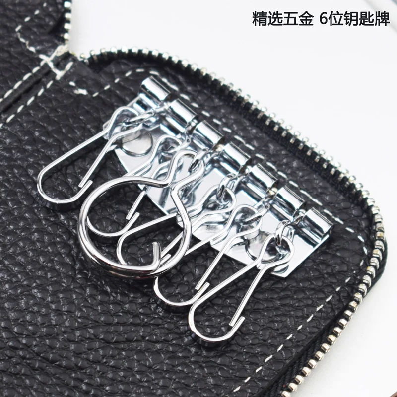 Genuine Leather Key Wallet Men Keychain Holder Pouch Purse Zipper Designer Car Key Case Multifunction Door Keys Housekeeper Bag