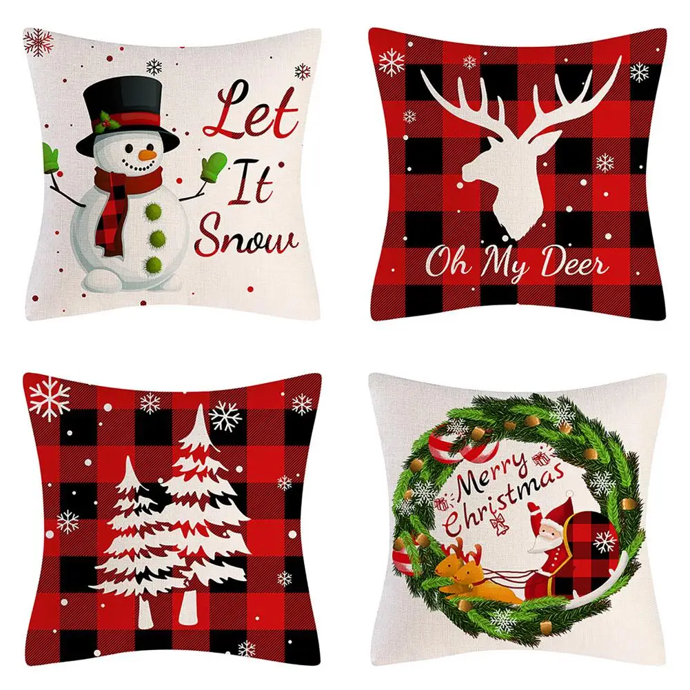 

Christmas Decor Pillow Covers 4 Christmas Snowman Pillow Covers 18x18 Inch Holiday Rustic Linen Pillow Case For Sofa Living Ro