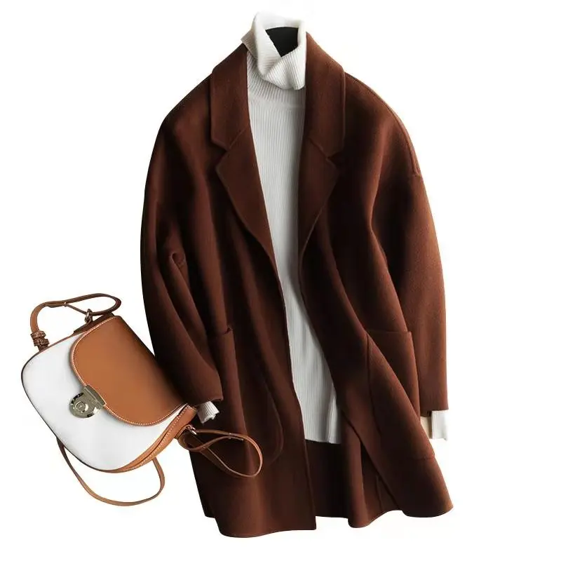 

2020 new double-sided nylon wool coat women's middle and long style cashmere free autumn high-end woolen woolen coat