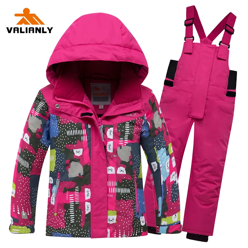 2020 Зимние лыжные костюмы для девочек детская Лыжная куртка + штаны на подтяжках