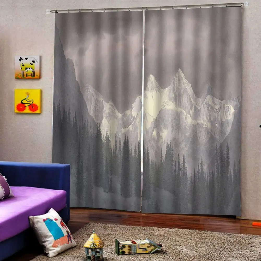 Серые занавески зеркальные для горных фотографий затемняющие оконные роскошные