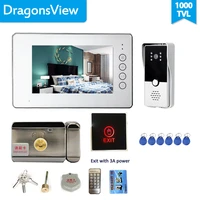 dragonsview 7 inch video door phone with monitor and electronic lock unlock wired doorbell home intercom system day night view