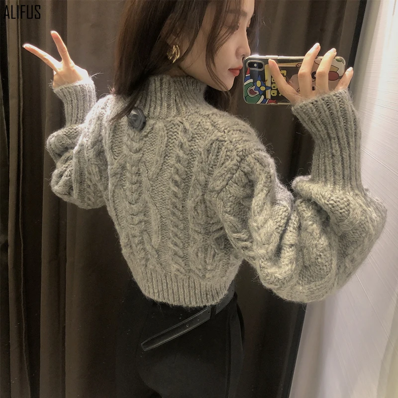 

Art retro style fashion twist knit sweater tops autumn and winter new women's loose and thin short solid color sweater