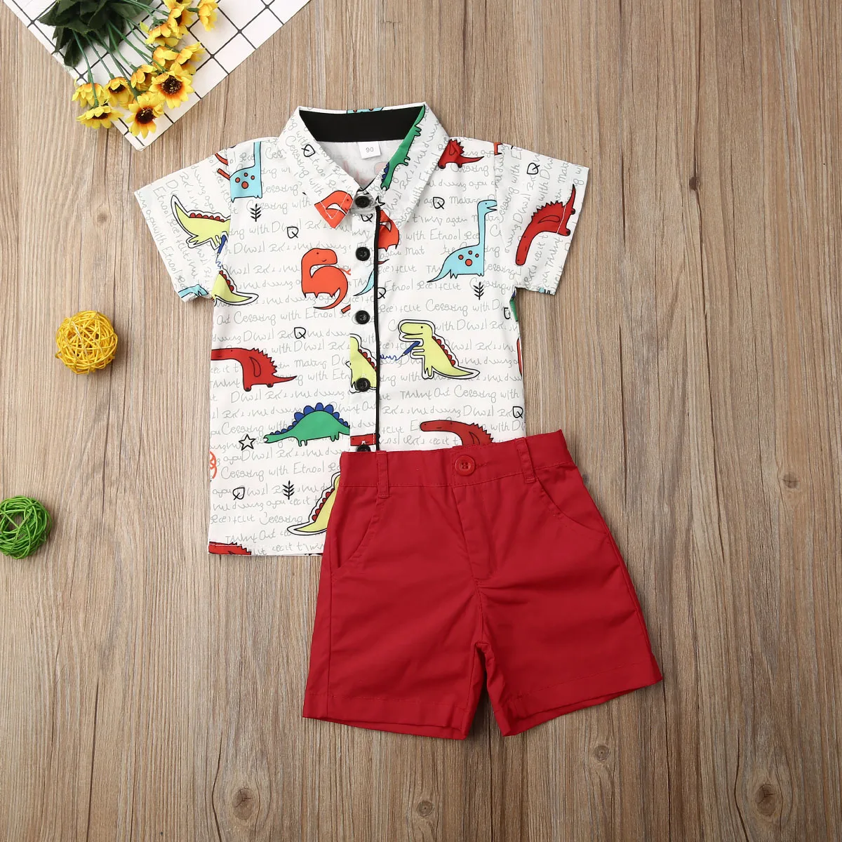 

Pudcoco Summer Toddler Baby Boy Clothes Cartoon Dinosaur Print Short Sleeve Shirt Tops Short Pants 2Pcs Outfit Gentleman Clothes