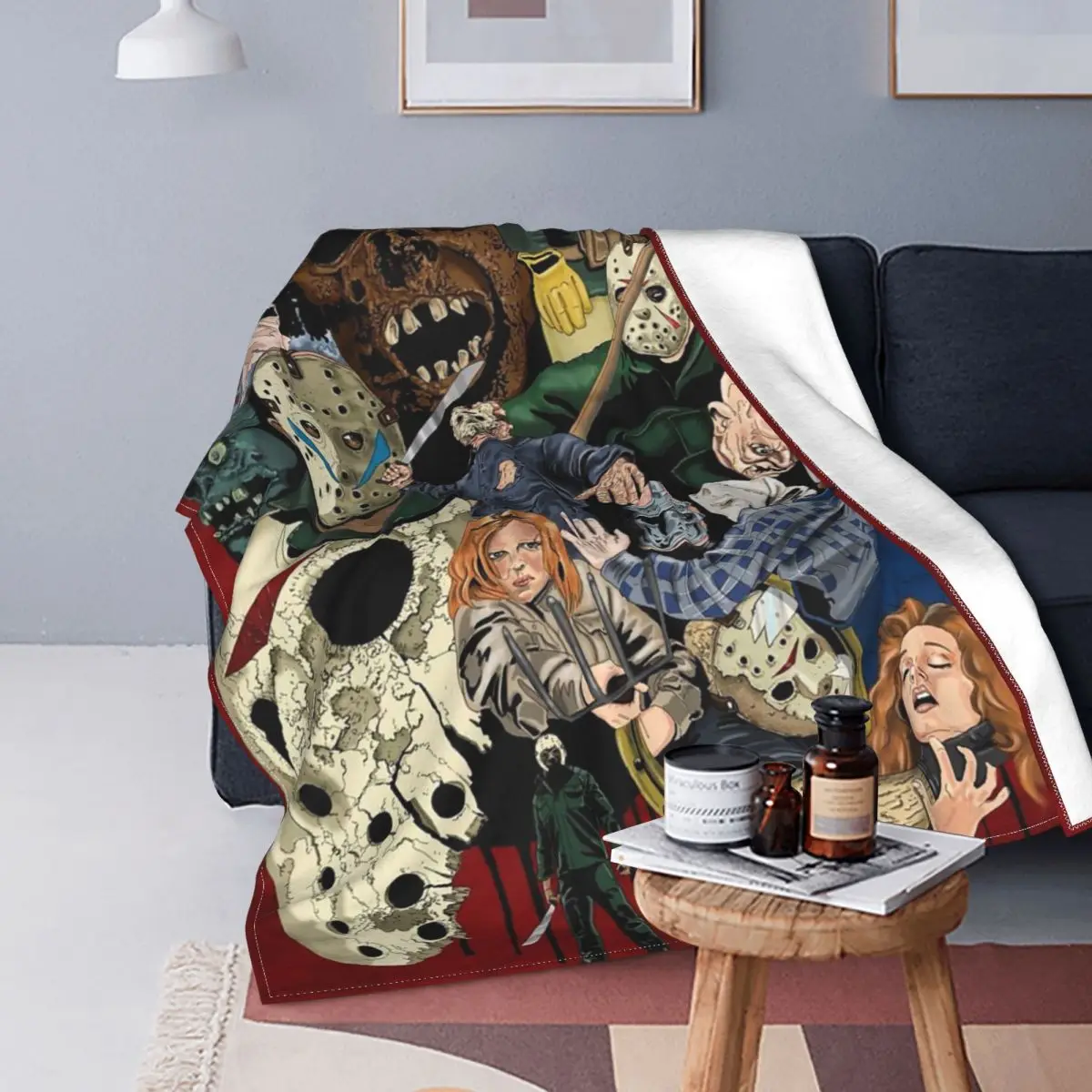 

Теплое фланелевое одеяло с изображением героев мультфильма Хэллоуин Джейсона вурхеса, смешное теплое одеяло с изображением команды зомби ...