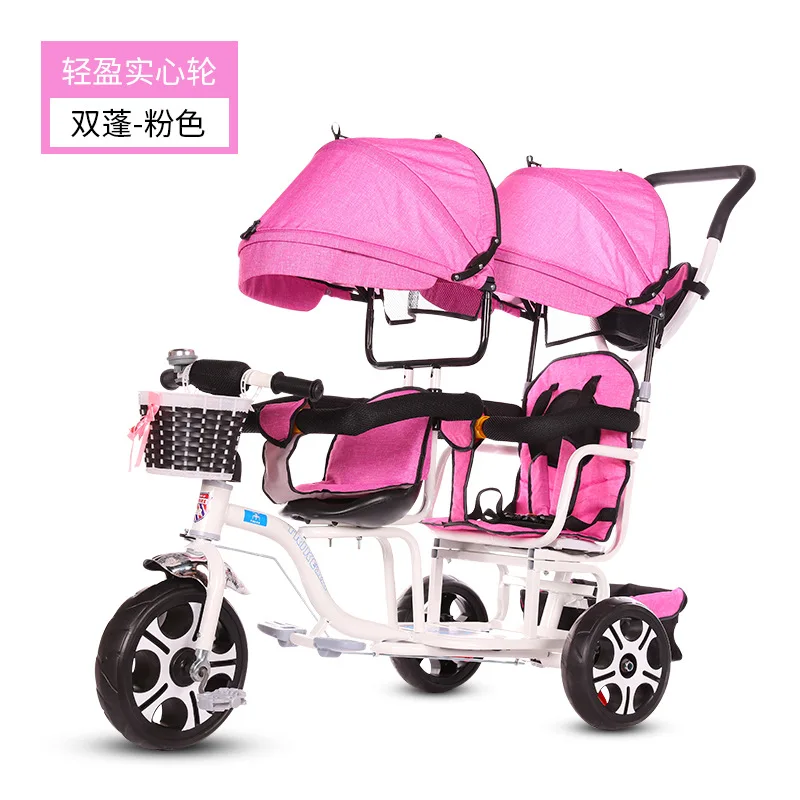 Baby Twin Tricycle Stroller 3 Wheels Double Stroller for Kids Twins Guardrail Seat Baby Toddler Bicycle Car Tricycle Child Pram