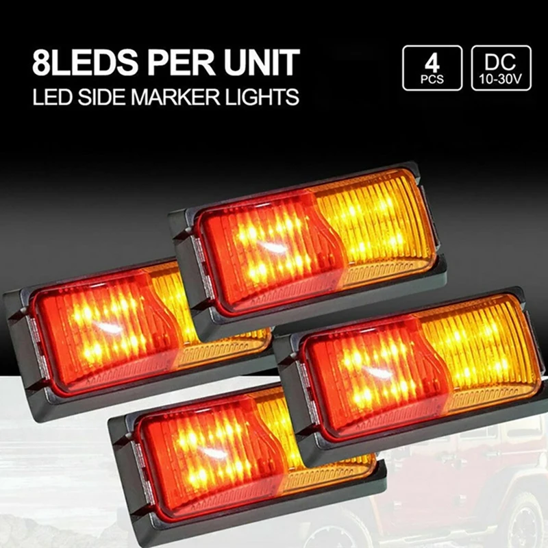 

4PCS 8 LED Car Truck Rear Tail Light Warning Lights Rear Lamps Waterproof Double Sides Marker Trailer Lights 10-30V