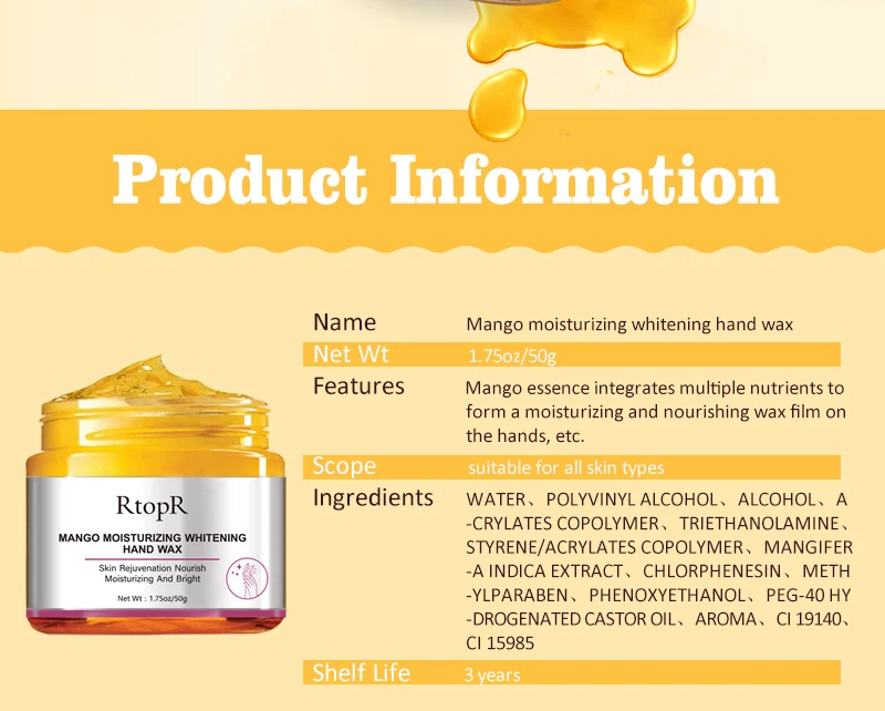 

Mango For Hands Mask Hand Moisturizing Hand Wax Whitening Skin Hand Mask Repair Hand Skin Cream Moisturizing Exfoliating 50g