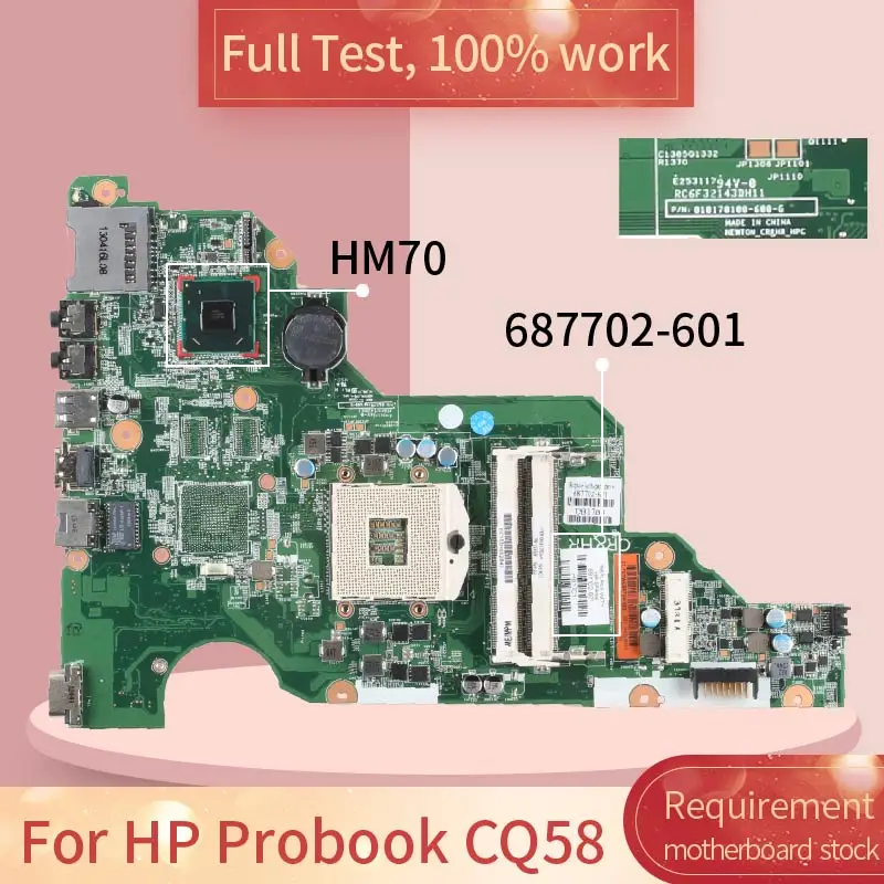 

Материнская плата 687702-001 для ноутбука HP Probook CQ58 010170100 687702-601 HM70 SJTNV DDR3 Материнская плата полный тест 100% работа
