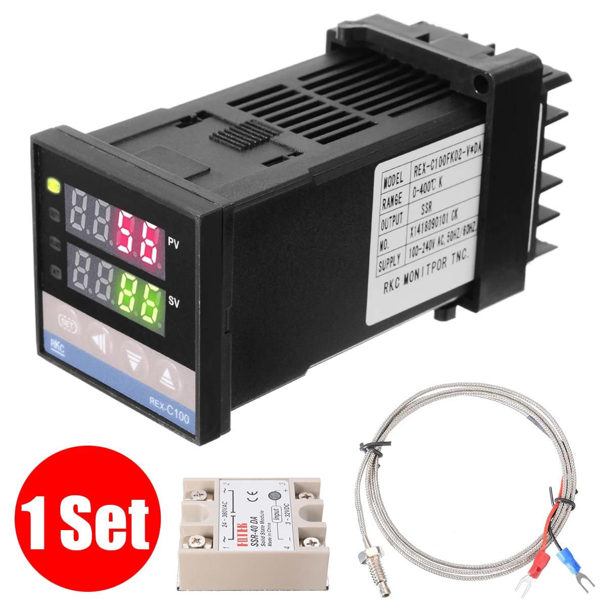 

New REX-C100 LCD PID Temperature Controller + Solid State Relay + K Thermocouple For Heating Cooling Control Instruments