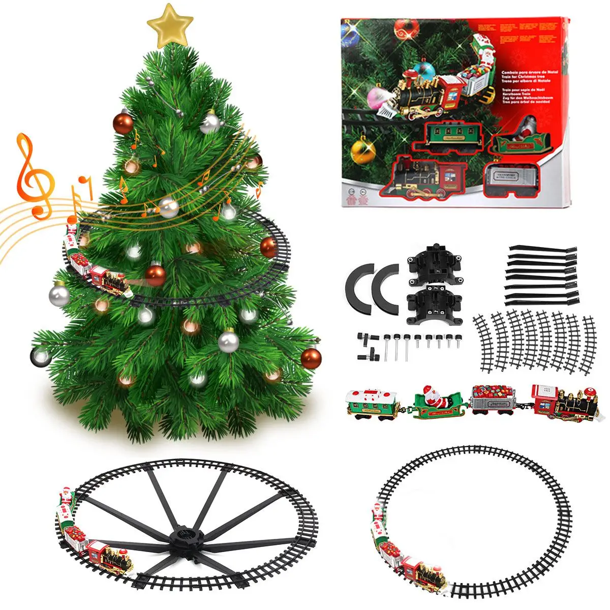 2022 Christmas Electric Railway can be installed on the Christmas tree with Lights and Music children's RC Train New Year Gifts