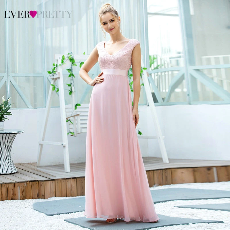 Элегантное шифоновое платье подружки невесты розовое Ever Pretty EP00684PK новый дизайн