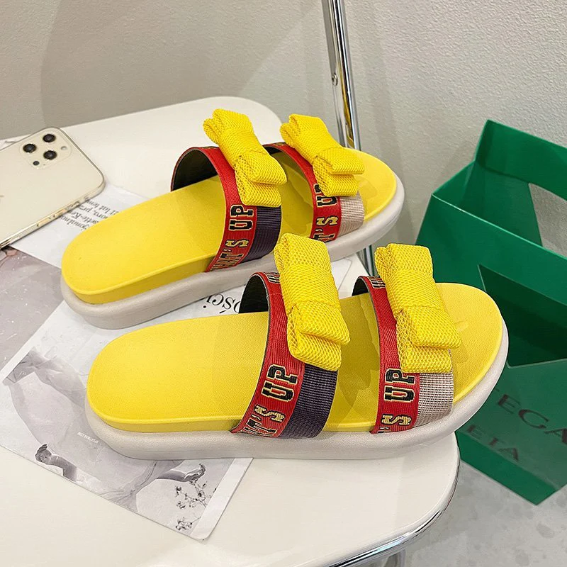 

New Summer Ladies Casual Butterfly-Knot Unisex Fashion All-Match Outside Beach Solid Sports Slippers Boot Women Flat Sandals Big