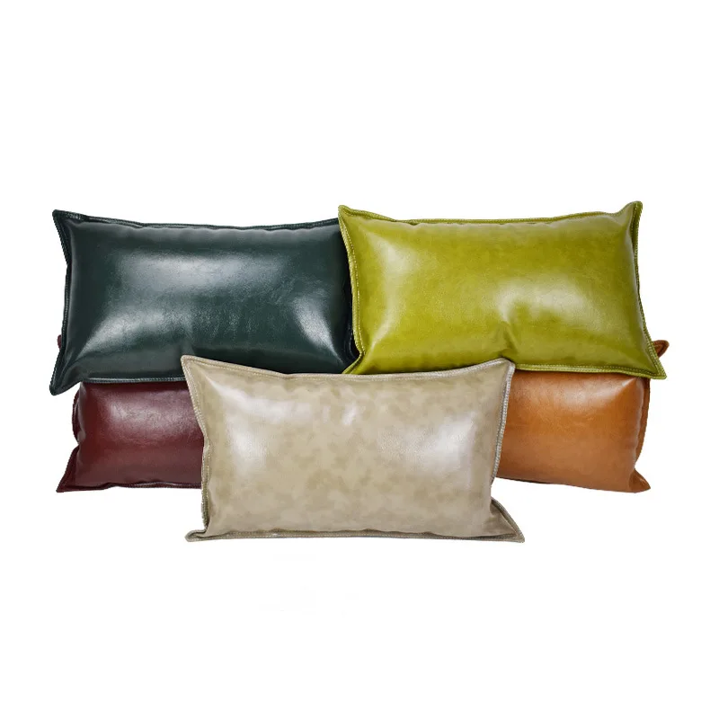 4 Sizes Pillow Cover PU Leather Cushion Cover Solid Color Pillowcase for Home Hotel Decorative Sofa Car Throw Waist Pillow Cover