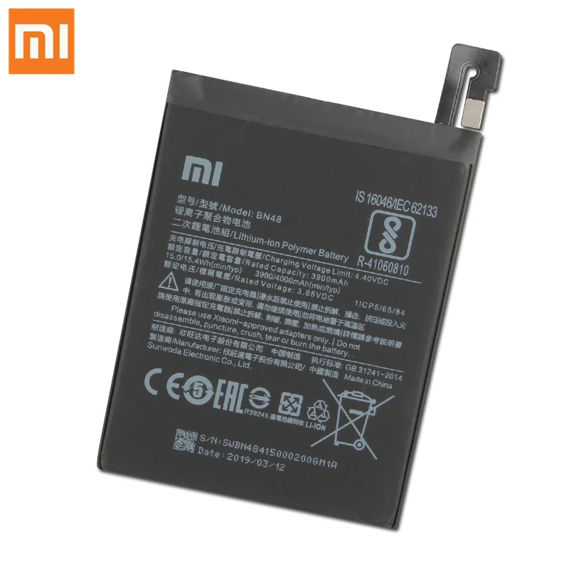 100 original xiaomi bn48 replacement battery for xiaomi redmi note 6 pro 3900mah large capacity phone battery free tools free global shipping