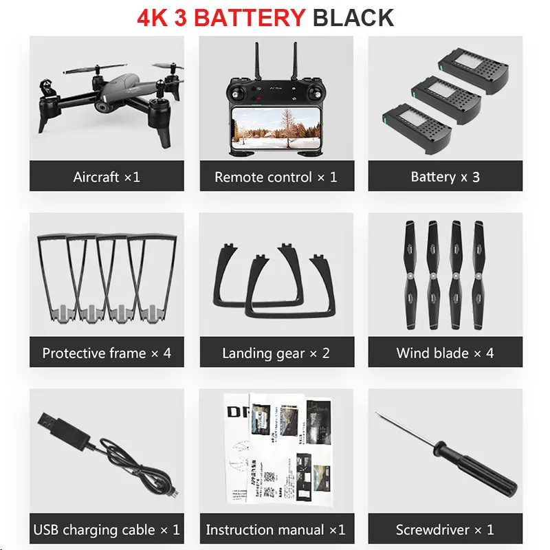 Black 4K 3B SG106 Радиоуправляемый Дрон оптический поток 1080P 720P 4K HD Двойная камера в реальном времени воздушная видео Радиоуправляемый квадрокоптер самолет позиционирование игрушки RTF малыш - Цвет: Black 4K 3B