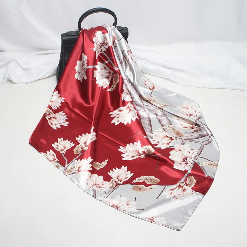 Шелковые шарфы женский платок с принтом атласный квадратный головной хиджаб для